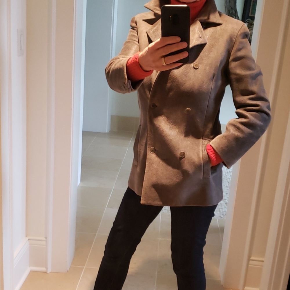 ๐ฅ2/HP๐ฅ on hold not for sale ๐ญCalvin Klein collection gray lamb skin coat, sz S - Picture 2 of 8